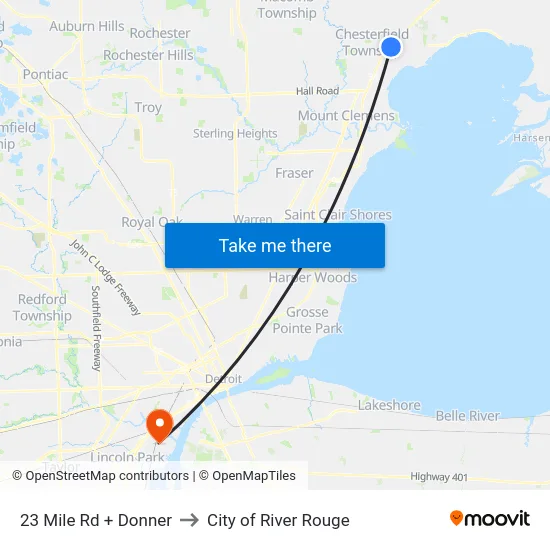 23 Mile Rd + Donner to City of River Rouge map