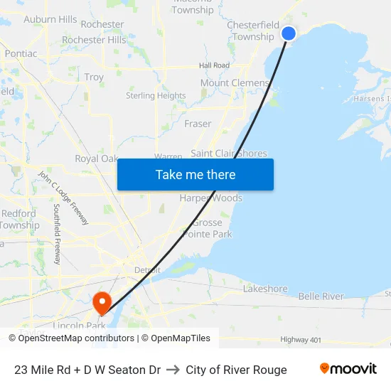 23 Mile Rd + D W Seaton Dr to City of River Rouge map