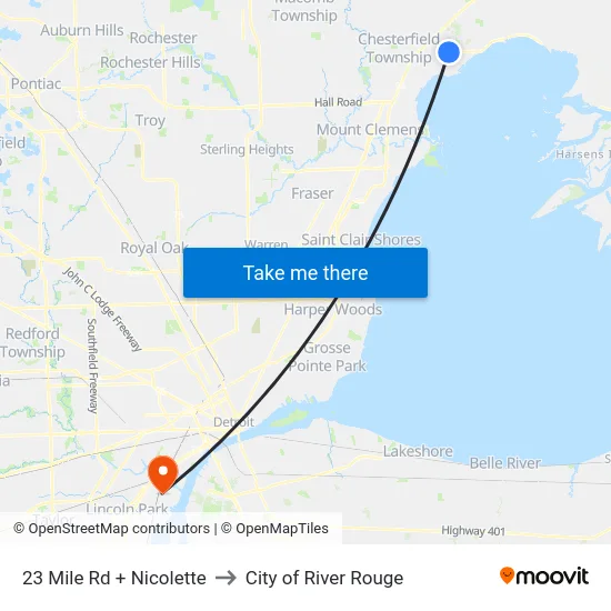 23 Mile Rd + Nicolette to City of River Rouge map