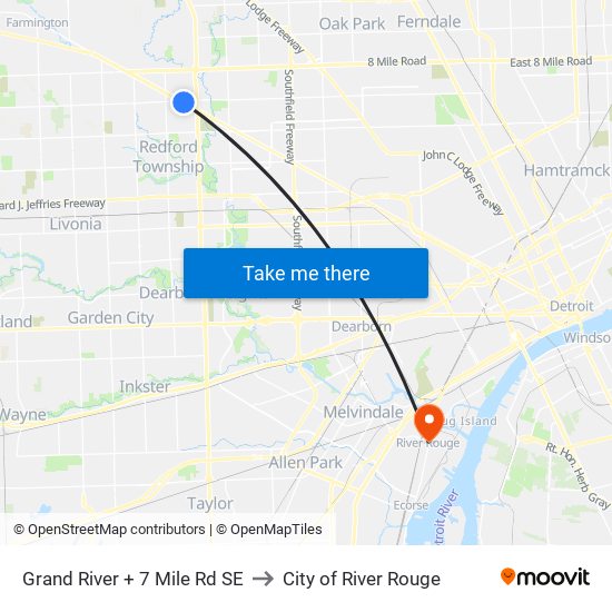 Grand River + 7 Mile Rd SE to City of River Rouge map