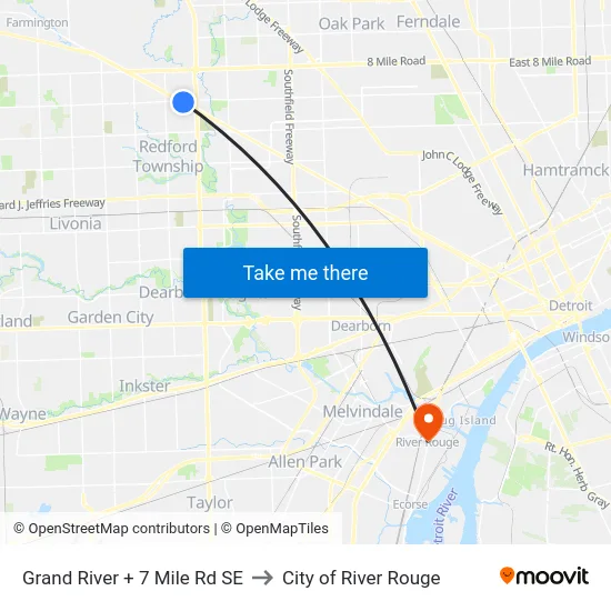 Grand River + 7 Mile Rd SE to City of River Rouge map