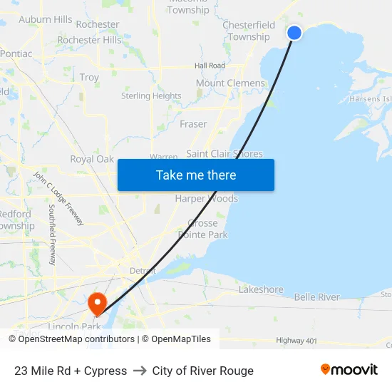 23 Mile Rd + Cypress to City of River Rouge map