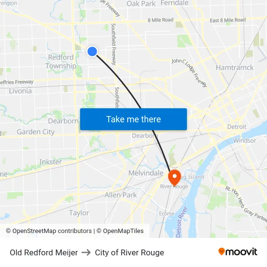 Old Redford Meijer to City of River Rouge map