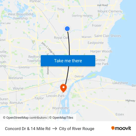 Concord Dr & 14 Mile Rd to City of River Rouge map