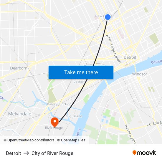 Detroit to City of River Rouge map