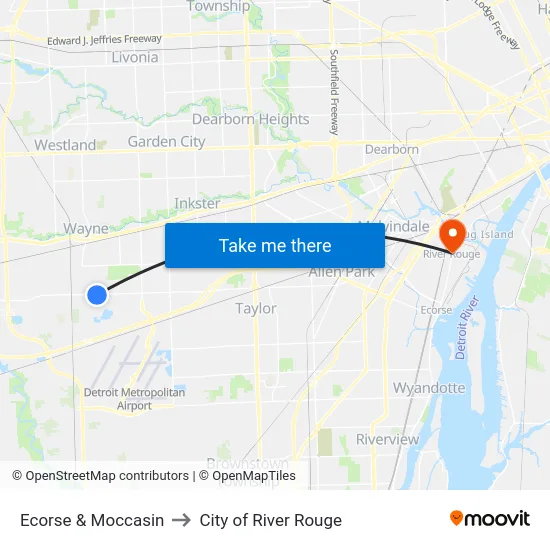 Ecorse & Moccasin to City of River Rouge map