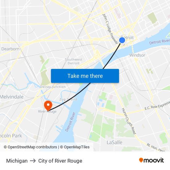 Michigan to City of River Rouge map