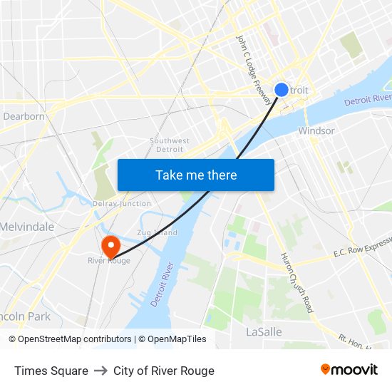 Times Square to City of River Rouge map