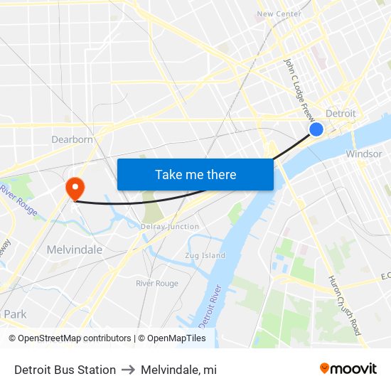 Detroit Bus Station to Melvindale, mi map