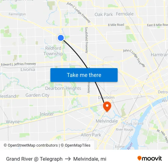 Grand River @ Telegraph to Melvindale, mi map