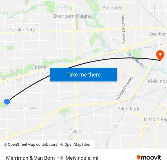Merriman & Van Born to Melvindale, mi map