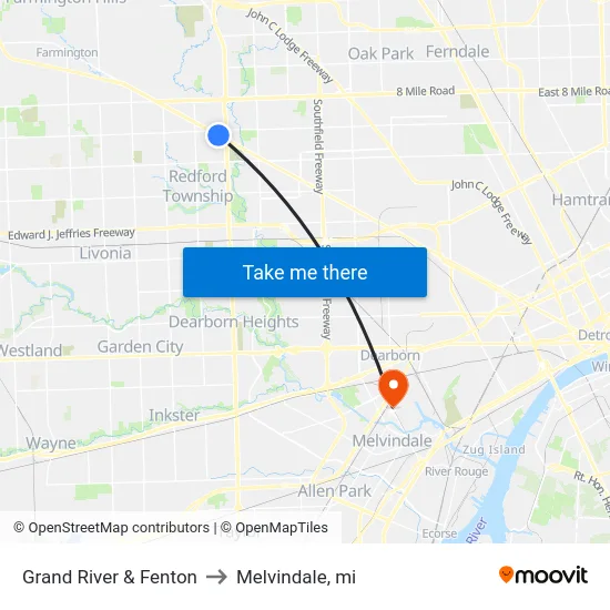 Grand River & Fenton to Melvindale, mi map