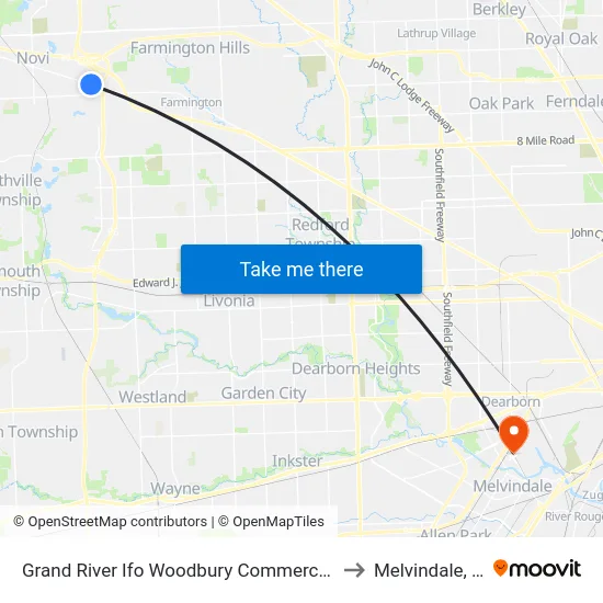 Grand River Ifo Woodbury Commerce Ctr to Melvindale, mi map