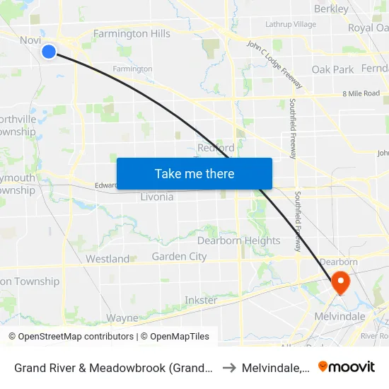 Grand River & Meadowbrook (Grandview) to Melvindale, mi map