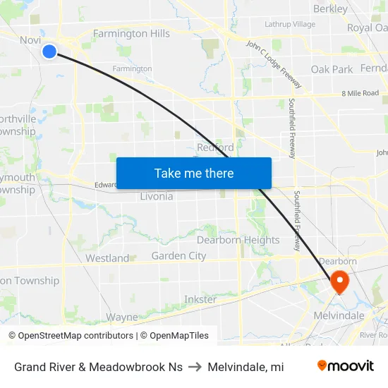 Grand River & Meadowbrook Ns to Melvindale, mi map