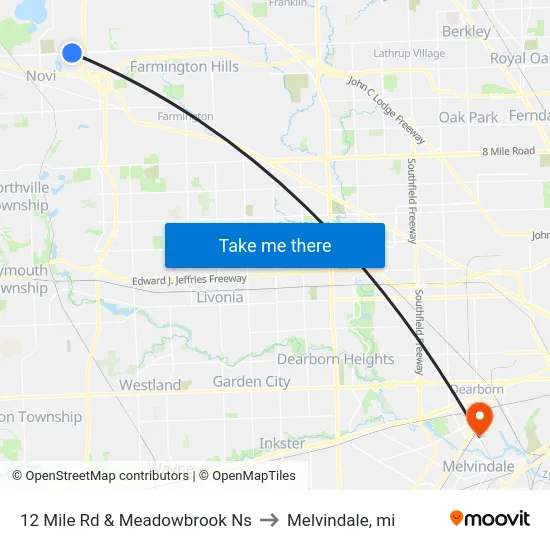 12 Mile Rd & Meadowbrook Ns to Melvindale, mi map