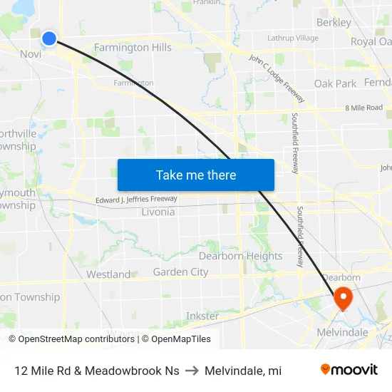 12 Mile Rd & Meadowbrook Ns to Melvindale, mi map