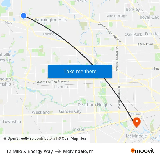 12 Mile & Energy Way to Melvindale, mi map