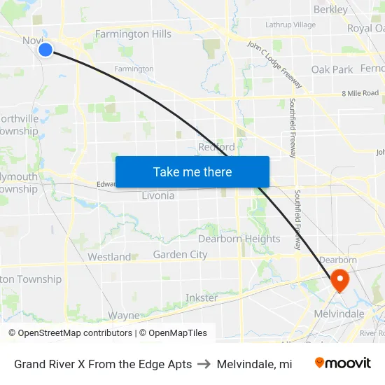 Grand River @ the Edge Apartments to Melvindale, mi map