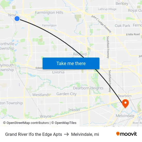 Grand River @ the Edge Apartments to Melvindale, mi map
