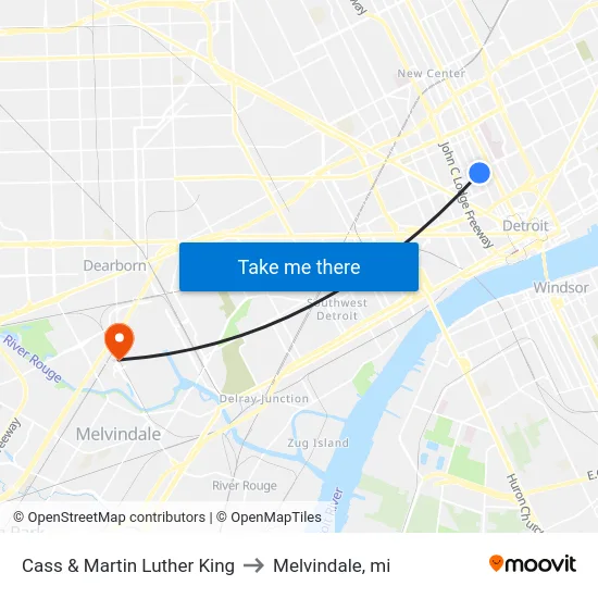 Cass & Martin Luther King to Melvindale, mi map
