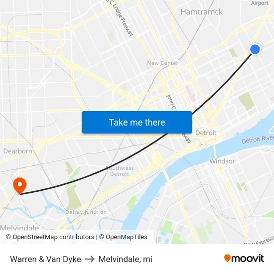 Warren & Van Dyke to Melvindale, mi map