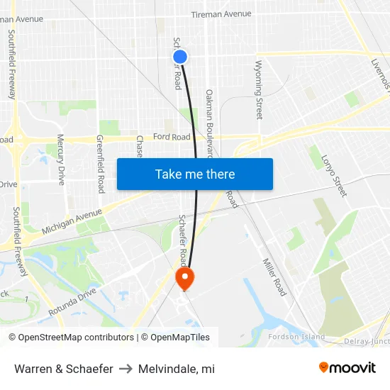 Warren & Schaefer to Melvindale, mi map