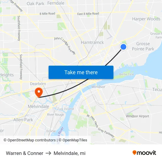 Warren & Conner to Melvindale, mi map
