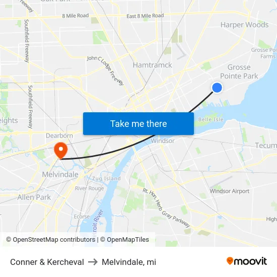 Conner & Kercheval to Melvindale, mi map