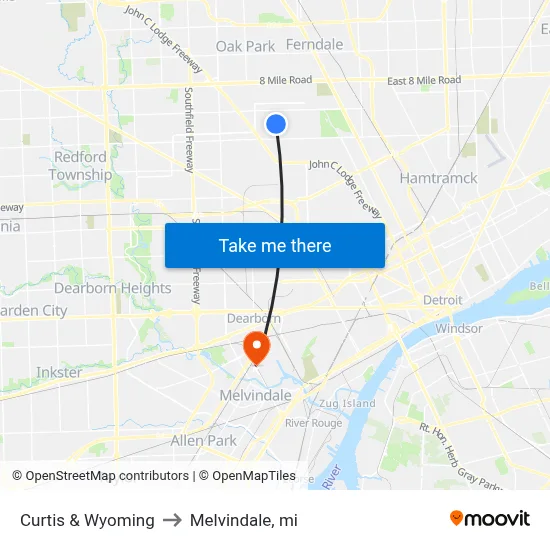 Curtis & Wyoming to Melvindale, mi map