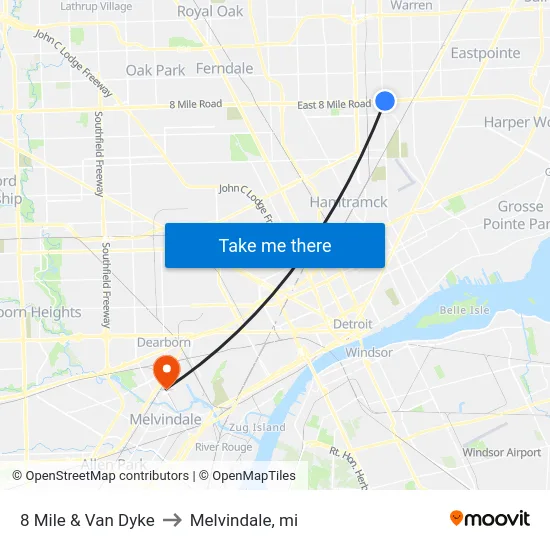 8 Mile & Van Dyke to Melvindale, mi map