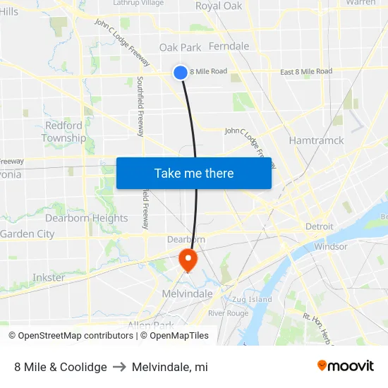 8 Mile & Coolidge to Melvindale, mi map