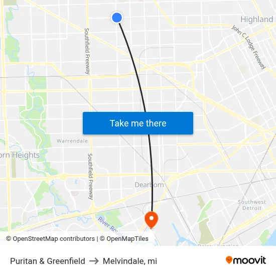 Puritan & Greenfield to Melvindale, mi map