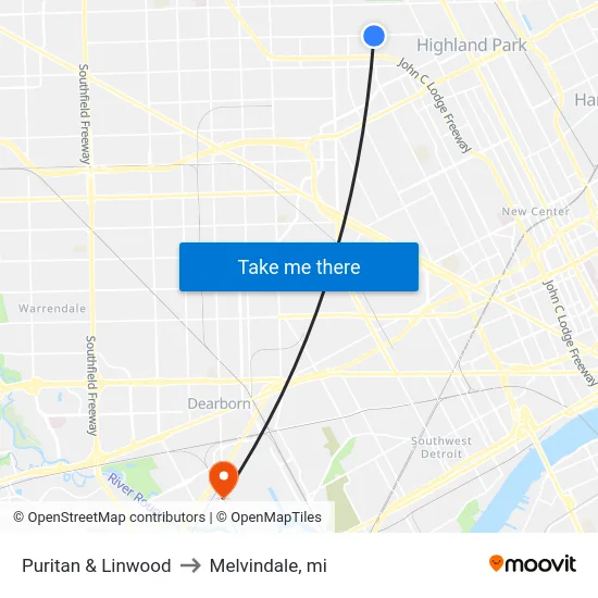 Puritan & Linwood to Melvindale, mi map