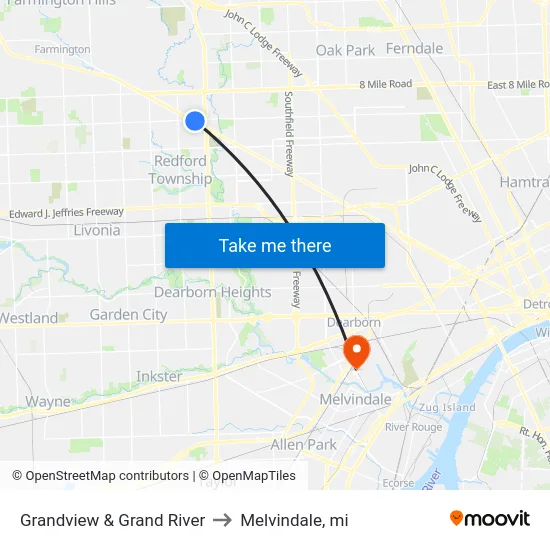 Grandview & Grand River to Melvindale, mi map