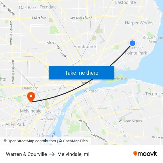 Warren & Courville to Melvindale, mi map