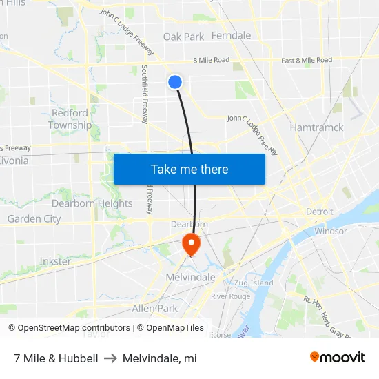 7 Mile & Hubbell to Melvindale, mi map