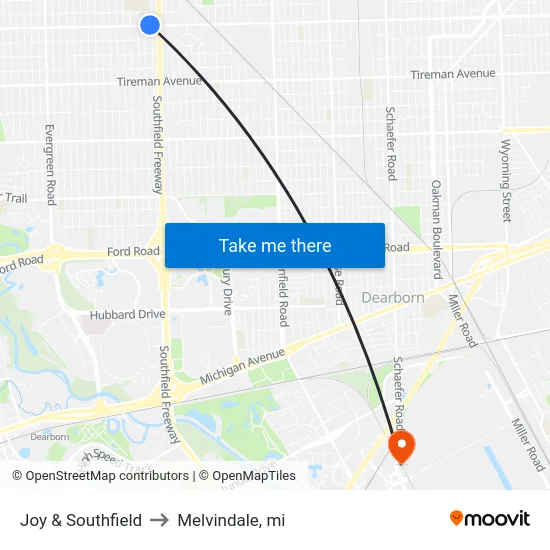 Joy & Southfield to Melvindale, mi map