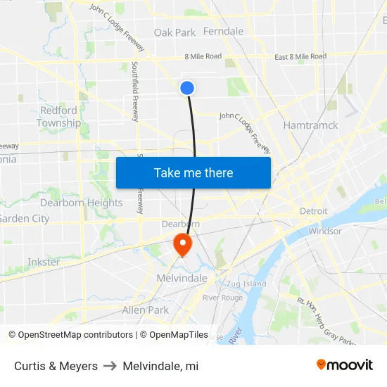 Curtis & Meyers to Melvindale, mi map
