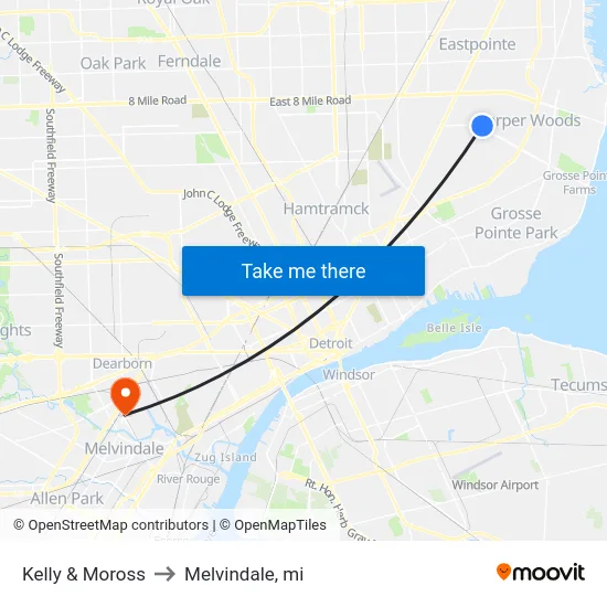 Kelly & Moross to Melvindale, mi map