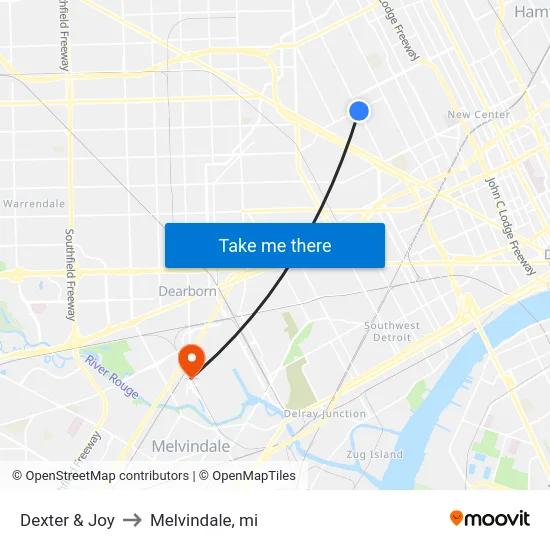 Dexter & Joy to Melvindale, mi map