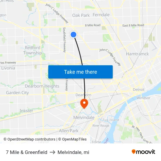 7 Mile & Greenfield to Melvindale, mi map