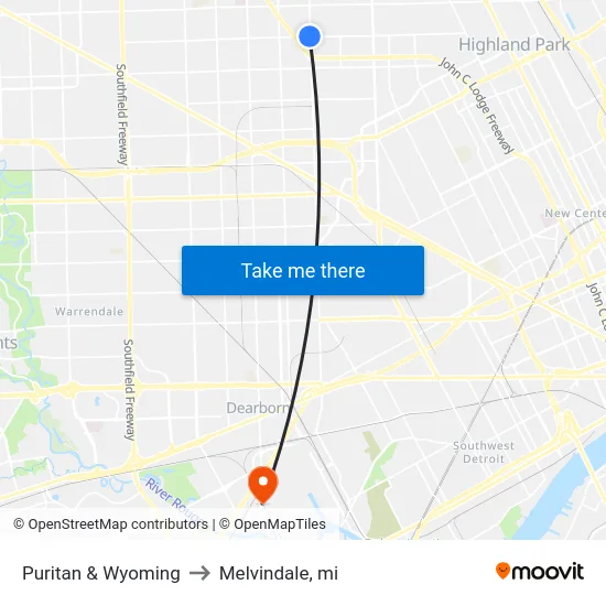 Puritan & Wyoming to Melvindale, mi map