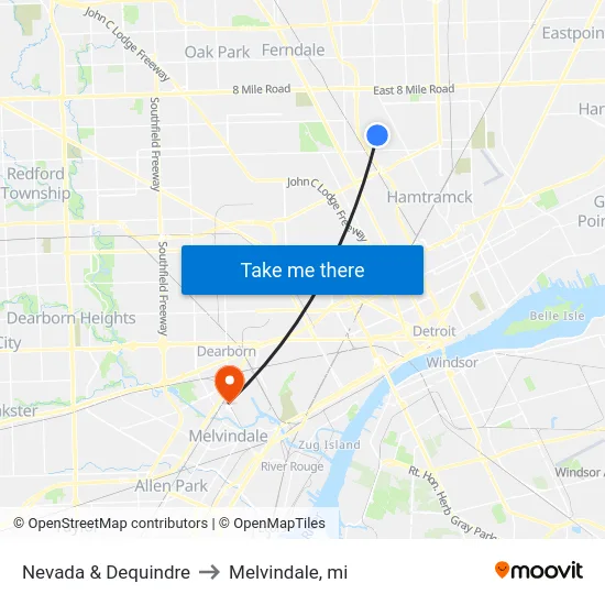 Nevada & Dequindre to Melvindale, mi map