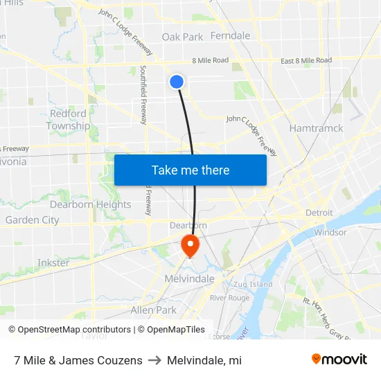 7 Mile & James Couzens to Melvindale, mi map