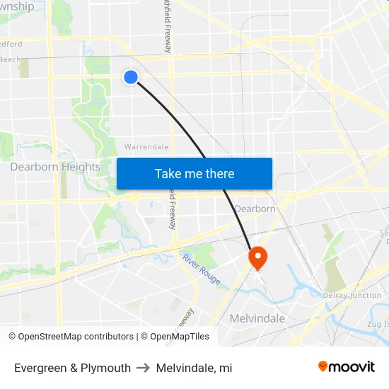 Evergreen & Plymouth to Melvindale, mi map