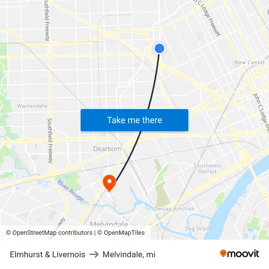 Elmhurst & Livernois to Melvindale, mi map