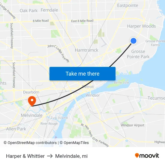Harper & Whittier to Melvindale, mi map