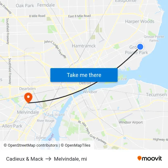 Cadieux & Mack to Melvindale, mi map
