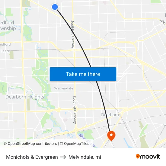 Mcnichols & Evergreen to Melvindale, mi map